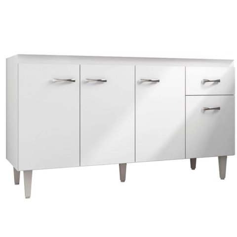 Balcão Rony para Cozinha Gabinete 4 Portas S/ Tampo Branco/Preto Flex - Bela Móveis