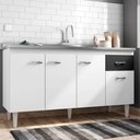 Ver imagem 2 de Balcão Rony para Cozinha Gabinete 4 Portas S/ Tampo Branco/Preto Flex - Bela Móveis