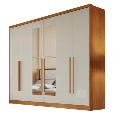 Guarda Roupa Casal New Messina 6 Portas 6 Gavetas com Espelho Cinamomo Fendi - Novo Horizonte