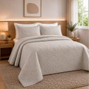 Ver imagem 1 de Colcha Matelassê - Casal - Madri 3D - Floral - Marfim - Dupla Face - c/ Porta Travesseiros - Rozac