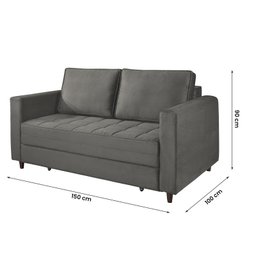 Sofá Cama Belize 2 Lugares Com Pés de Madeira e Rodízios Grafite - 5