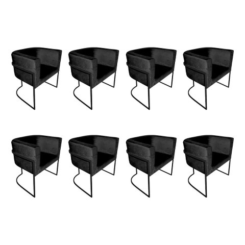 Kit 8 Poltronas Decorativa Sala de Estar Base de Ferro Preta Veludo Preto