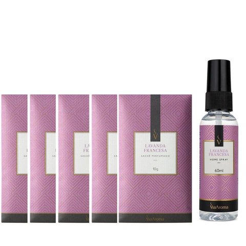 Kit com 5 Saches Lavanda Francesa e 1 Spray Via Aroma