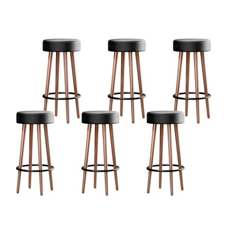Kit 6 Banquetas Banco Alto Berlin Couro Preto Bar Cozinha Pés Madeira Ms Decor
