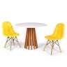 Conjunto Mesa de Jantar Talia Amadeirada Branca 100cm com 2 Cadeiras Eiffel Botonê - Amarelo - 1