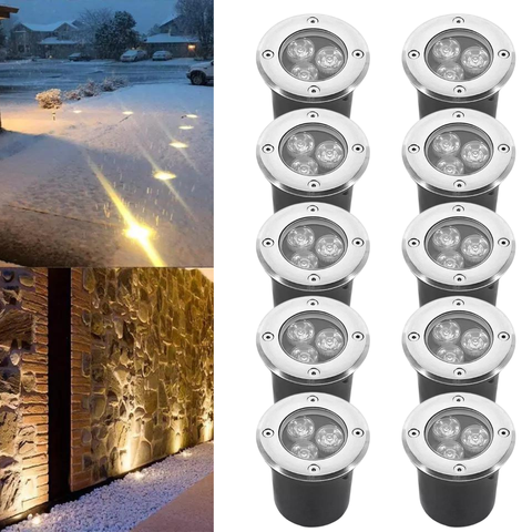 Kit 10 Balizadores Led Smd Blindado 3w Bivolt Spot de Embutir em Piso Chão Gramado Escada Jardim Luz
