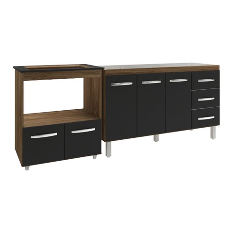 Armário Balcão Gabinete de Pia 140 Cm Carine e Balcão para Fogão Cooktop 5 Bocas e Forno Elétrico Ev