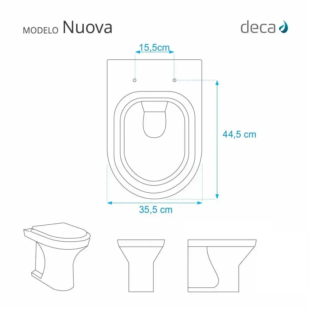 Tampa de Vaso Poliéster Com Fechamento Lento Nuova Branco para Louça Deca com Ferragem Preta - 3