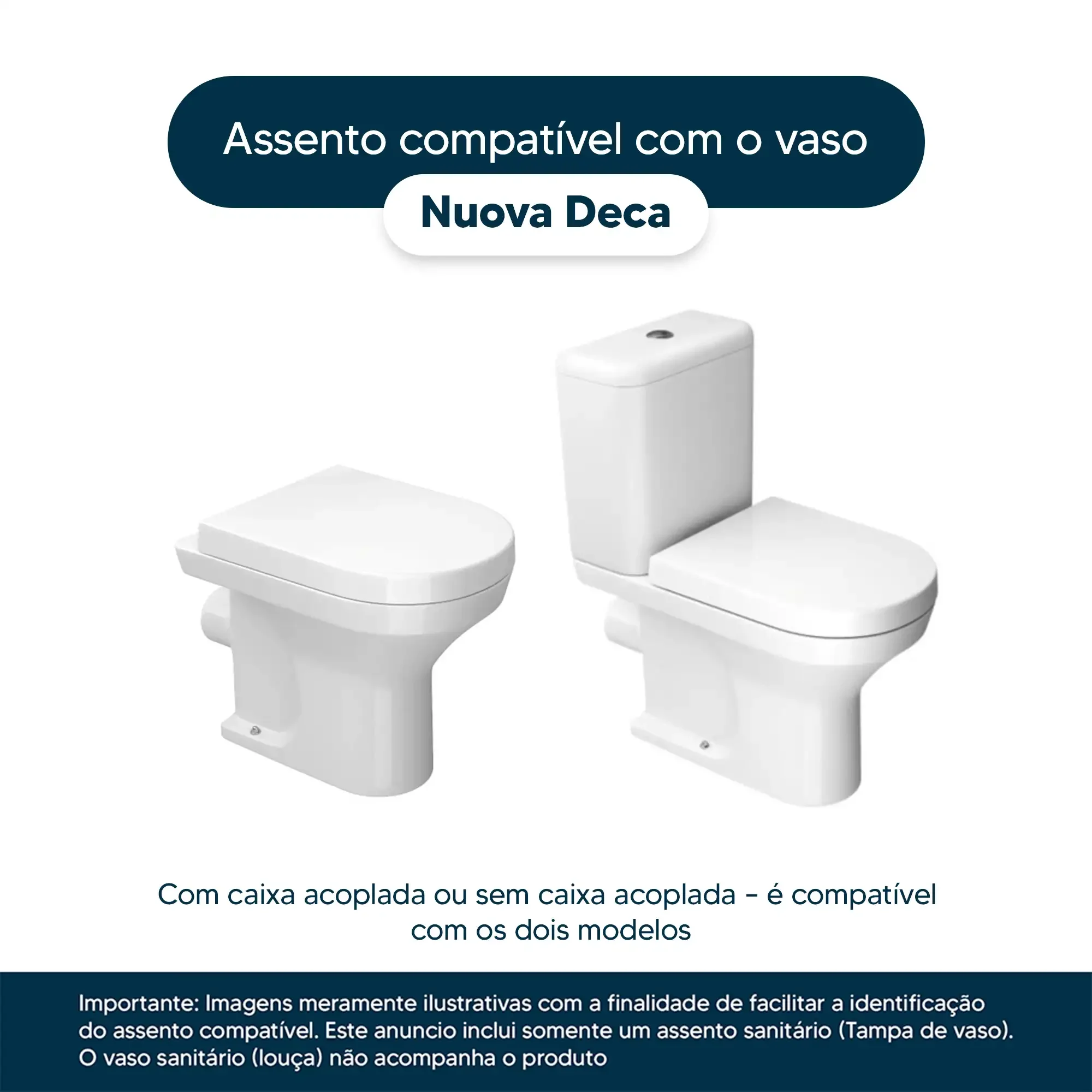 Tampa de Vaso Poliéster Com Fechamento Lento Nuova Branco para Louça Deca com Ferragem Preta - 2