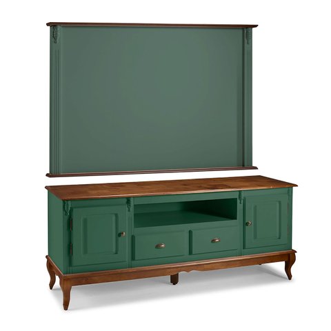 Conjunto Rack 60812m + Painel 50513 para Sala Pés Luiz Xv 2 Gavetas 2 Portas - Verde Musgo/imbuia
