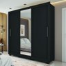 Guarda Roupas Casal com Espelho 3 Portas de Correr 2 Gavetas Vitória Preto Caemmum - 2