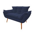 Ver imagem 1 de Namoradeira Decorativa Opala Suede Azul Marinho 2 Lugares Pés Madeira Ms Decor