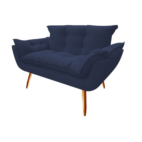 Namoradeira Decorativa Opala Suede Azul Marinho 2 Lugares Pés Madeira Ms Decor