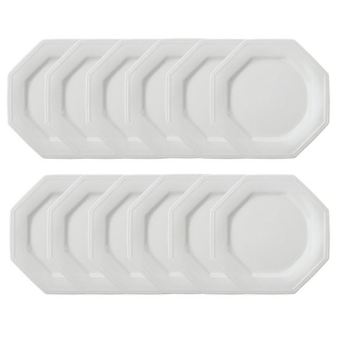 Jogo 12 Pratos Rasos Prisma Brancos 28 Cm Porcelana Schmidt