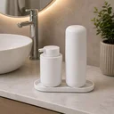 Ver imagem 1 de Kit para Banheiro com Porta Escova de Dentes, Porta Sabonete Líquido e Bandeja - Branco