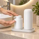 Ver imagem 5 de Kit para Banheiro com Porta Escova de Dentes, Porta Sabonete Líquido e Bandeja - Branco