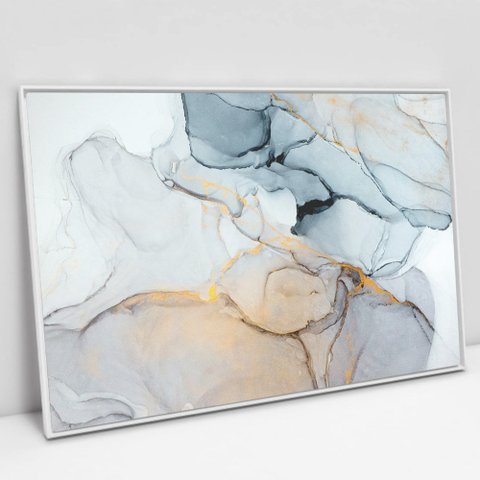 Quadro Decorativo em Canvas Abstrato Mármore Neutro TaColado Moldura Flutuante 4,5cm Branca 90 x 60c
