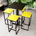 Ver imagem 1 de Conjunto Mesa Alta Bar Bistrô Quadrada Preta 4 Bancos Estofado Don Castro Decor