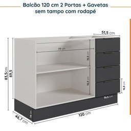 Cozinha Modulada 6 Peças sem Tampo com Rodapé 3 Aéreos e 3 Balcões Ipanema CabeCasa MadeiraMadeira - 14