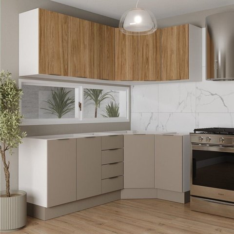 Cozinha Completa Planejada 6 Peças sem Tampo Ipanema Marrom Fendi Trama/Acácia CabeCasa MadeiraOriginals Madeiraorigi