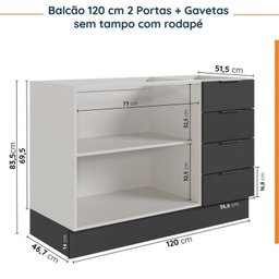 Cozinha Modulada 6 Peças sem Tampo com Rodapé 3 Aéreos e 3 Balcões Ipanema CabeCasa MadeiraMadeira - 14
