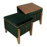 Kit 2 Bancos Puff Baú e Mesa de Madeira Texas Quadrado Veludo Verde - 1