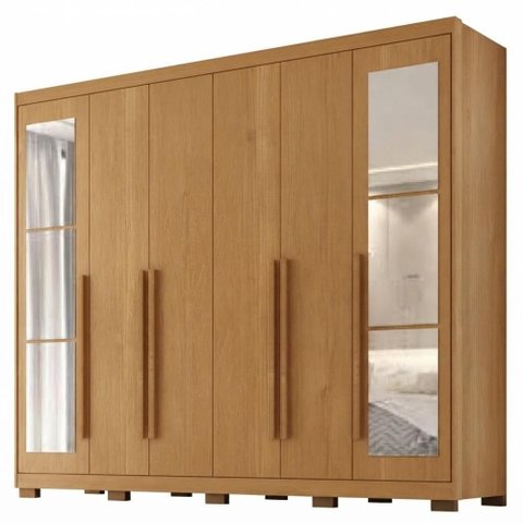 Guarda Roupa Casal 6 Portas com Espelho MDF Platina 236 cm Cinamomo Zanz