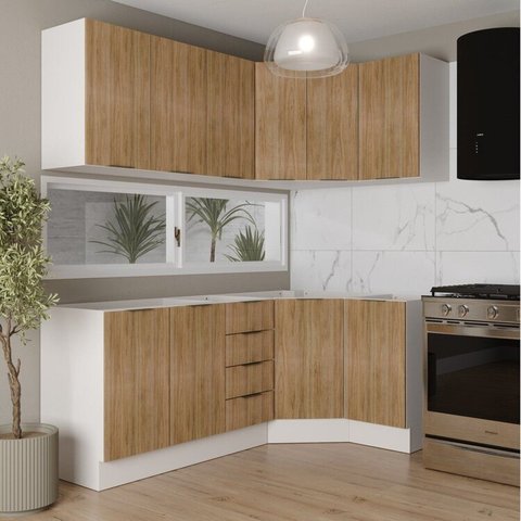 Cozinha Modulada 6 Peças sem Tampo com Rodapé 3 Aéreos e 3 Balcões Ipanema CabeCasa MadeiraOriginals Marrom/Acácia