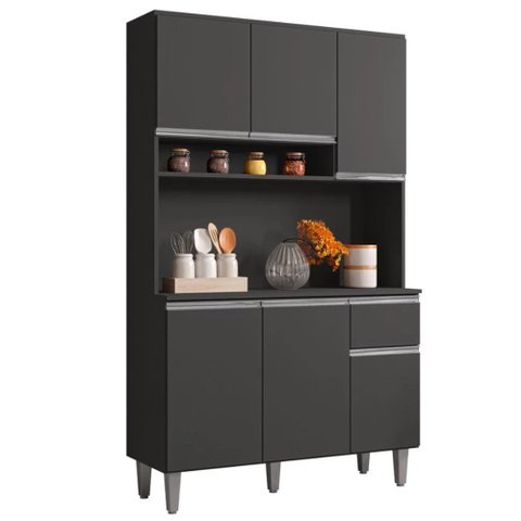 Kit Cozinha Fernanda 105cm 6 Portas 1 Gaveta Cinza - Bela Móveis