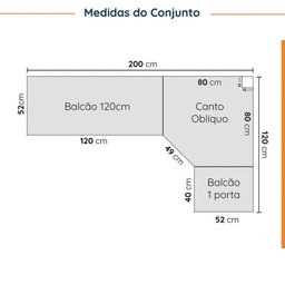Cozinha Modulada 6 Peças sem Tampo com Rodapé 3 Aéreos e 3 Balcões Ipanema CabeCasa MadeiraMadeira - 2