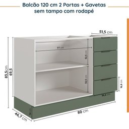Cozinha Modulada 6 Peças sem Tampo com Rodapé 3 Aéreos e 3 Balcões Ipanema CabeCasa MadeiraMadeira - 14