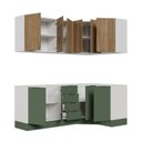 Ver imagem 6 de Cozinha Modulada 6 Peças sem Tampo com Rodapé 3 Aéreos e 3 Balcões Ipanema CabeCasa MadeiraOriginals Marrom/Verde Folha/Acácia