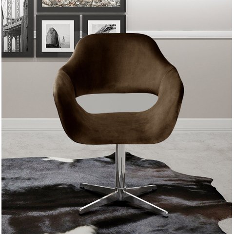 Poltrona Decorativa Zara Pé Giratório de Metal Sala Recepção Marrom