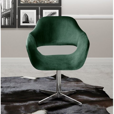 Poltrona Decorativa Zara Pé Giratório de Metal Sala Recepção Verde
