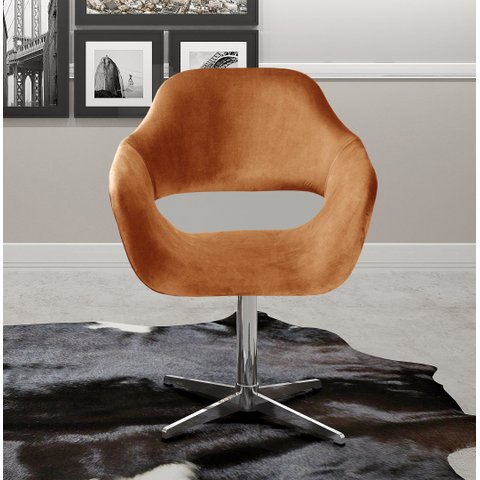 Poltrona Decorativa Zara Pé Giratório de Metal Sala Recepção Cobre Terracota
