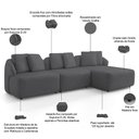 Ver imagem 4 de Sofá 3 Lugares com Chaise Direito Sala Living 248cm Arlo F04 Veludo Grafite - Lyam Decor
