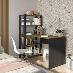 Conjunto 2 Escrivaninhas com Estante Match 4 Prateleiras 120cm Pinho E Preto - 11