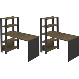 Conjunto 2 Escrivaninhas com Estante Match 4 Prateleiras 120cm Pinho E Preto - 2