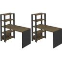 Ver imagem 2 de Conjunto 2 Escrivaninhas com Estante Match 4 Prateleiras 120cm Pinho e Preto Marrom