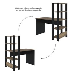 Conjunto 2 Escrivaninhas com Estante Match 4 Prateleiras 120cm Pinho E Preto - 4