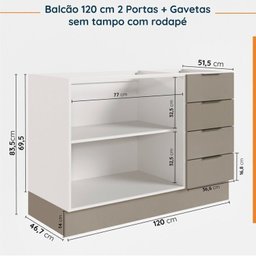 Cozinha Modulada 8 Peças sem Tampo com Rodapé 4 Aéreos e 4 Balcões Ipanema CabeCasa MadeiraMadeira - 15