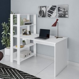 Conjunto 2 Escrivaninhas com Estante Match 4 Prateleiras 120cm Branco - 3 Conjunto 2 Escrivaninhas com Estante Match 4 Prateleiras 120cm Branco - 3