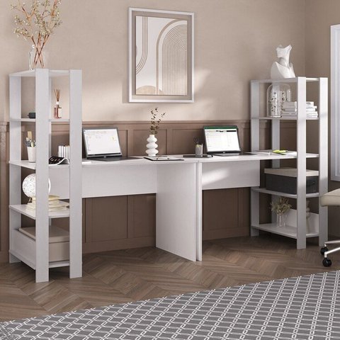Conjunto 2 Escrivaninhas com Estante Match 4 Prateleiras 120cm Branco