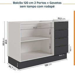 Cozinha Modulada 8 Peças sem Tampo com Rodapé 4 Aéreos e 4 Balcões Ipanema CabeCasa MadeiraMadeira - 15