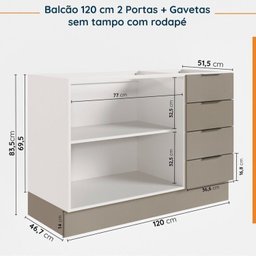Cozinha Modulada 8 Peças sem Tampo com Rodapé 4 Aéreos e 4 Balcões Ipanema CabeCasa MadeiraMadeira - 15