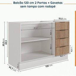 Cozinha Modulada 8 Peças sem Tampo com Rodapé 4 Aéreos e 4 Balcões Ipanema Cabecasa madeiramadeira - 15