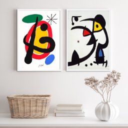 Kit 2 Quadros Abstratos Obras de Miró 45x34cm:madeira Branca - 2