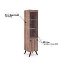 Ver imagem 3 de Cristaleira Retrô 1 Porta de Vidro Incolor e 2 Prateleiras - Rústico