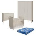 Ver imagem 1 de Quarto de Bebê 4 Portas com Cômoda com Porta Elfe Retrô e Berço Americano Danny Areia Acetinado Amad