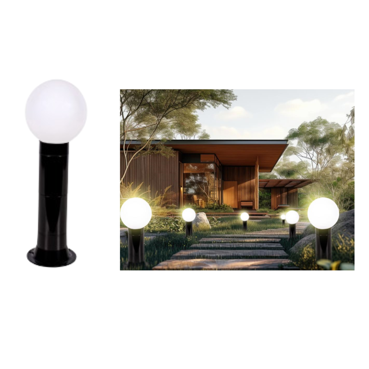 Poste Balizador Luminária Globo Jardim 45cm Preto Kit 5 - 2